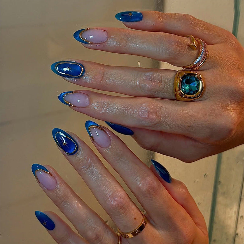 Artistic Press-On Nail Set with Elegant Star Designs Acalora