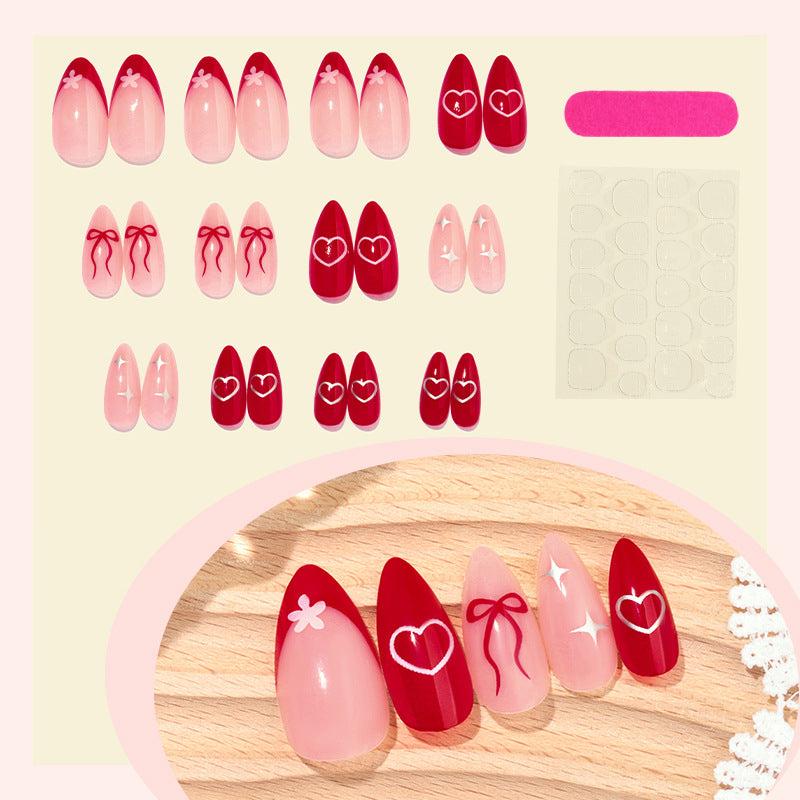 Decorative Press-On Nail Set with Charming Cherry and Bow Designs Acalora