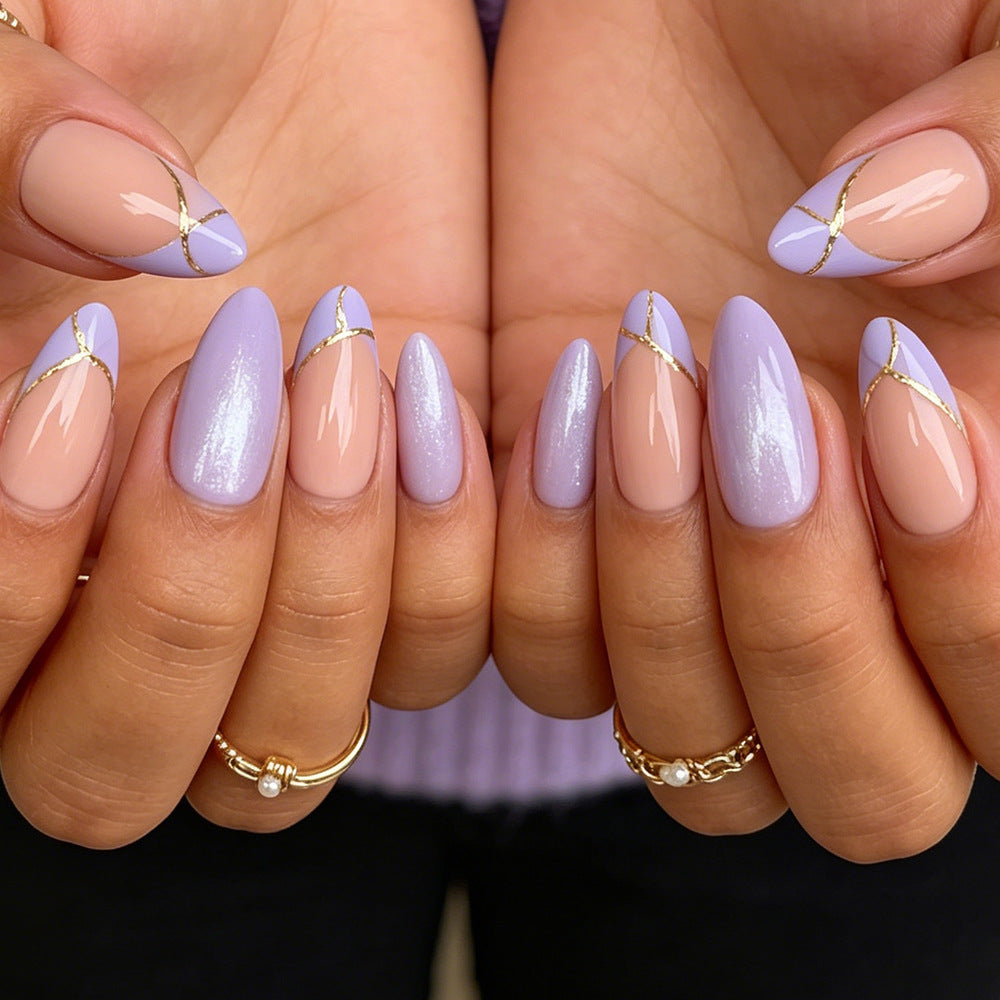 Stiletto Nail Art Tips with Gold Accents Acalora