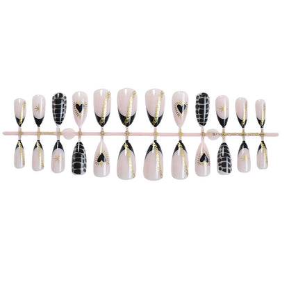 Decorative Press-On Nail Set with Artistic Heart and Star Designs Acalora