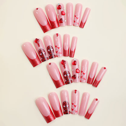 Luxury Press-On Nail Set with Glamorous Heart and Glitter Designs Acalora