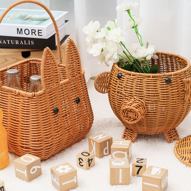 Decorative Animal-Shaped Woven Storage Basket Acalora
