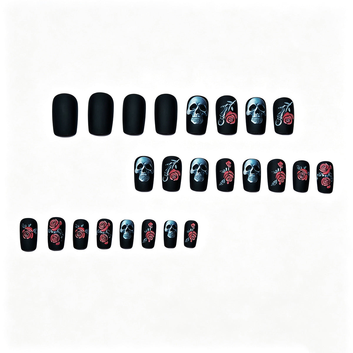 Gothic Skull and Rose Nail Art Acalora