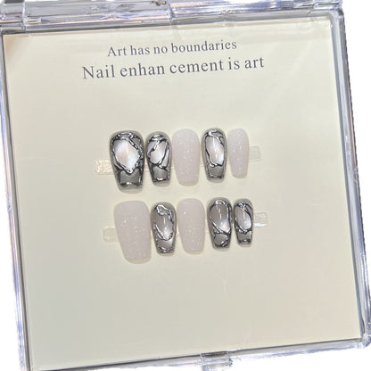 Elegant Acrylic Press-On Nail Art Set with Metallic Design Elements Acalora