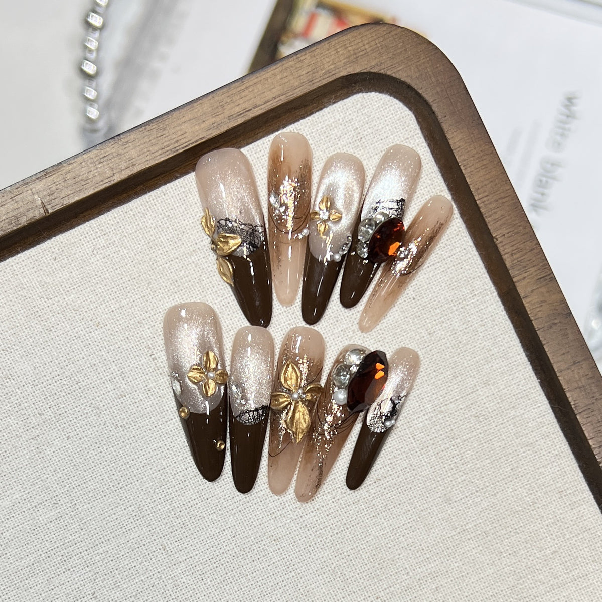 Elegant Stiletto Press-On Nail Set with Glamorous Embellishments Acalora