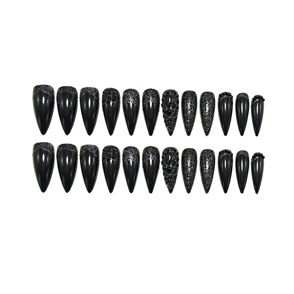 Artificial nails in elegant stiletto design with sparkling rhinestone appliqués Acalora