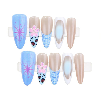 Artistic Stiletto Press-On Nail Set with Floral and Abstract Patterns Acalora