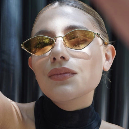 Women's geometric sunglasses with glossy metal frame and polarized lenses Bowlift