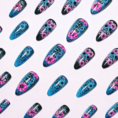 Artistic Sugar Skull Floral Nail Art Acalora