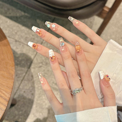 Artificial nail set with charming animal design and sparkling crystal embellishments Acalora