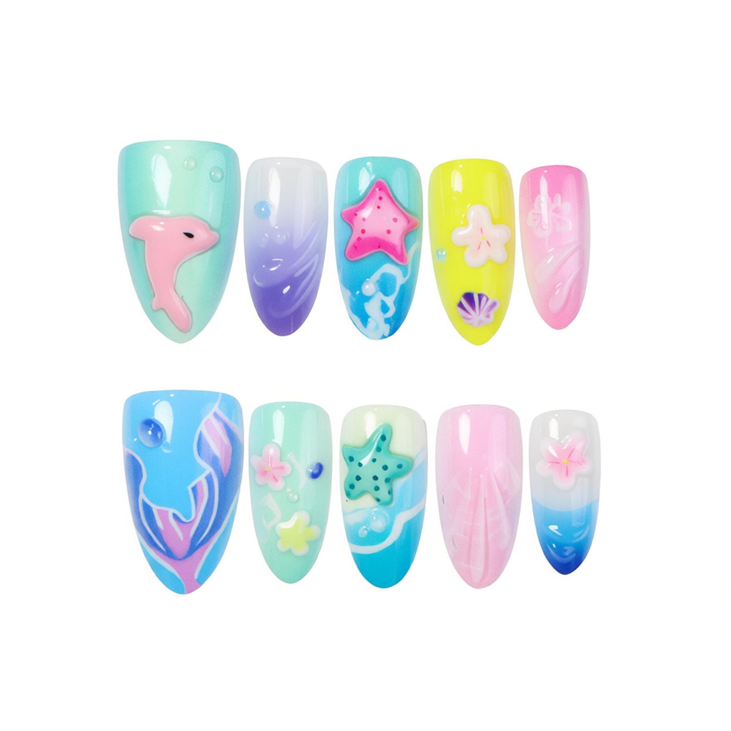 Ocean-Inspired Themed Press-On Nail Art Set Acalora