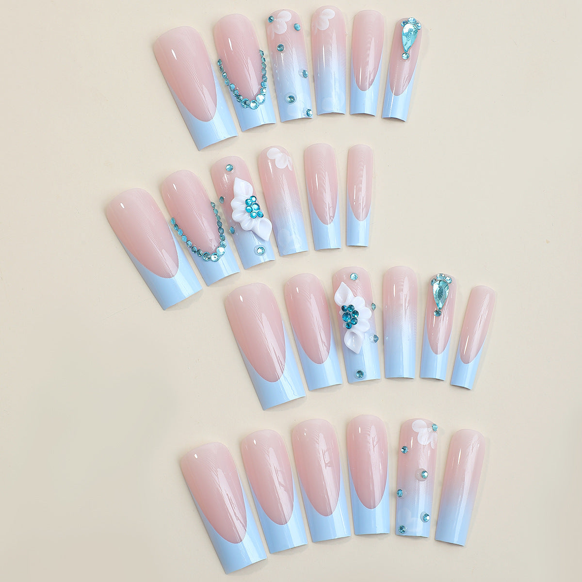 Decorative Press-On Nails with Unique Floral and Gem Accents Acalora