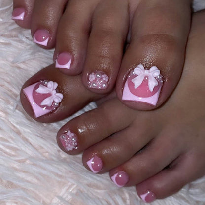 Decorative Press-On Nail Art Set with Floral and Bow Accents Acalora