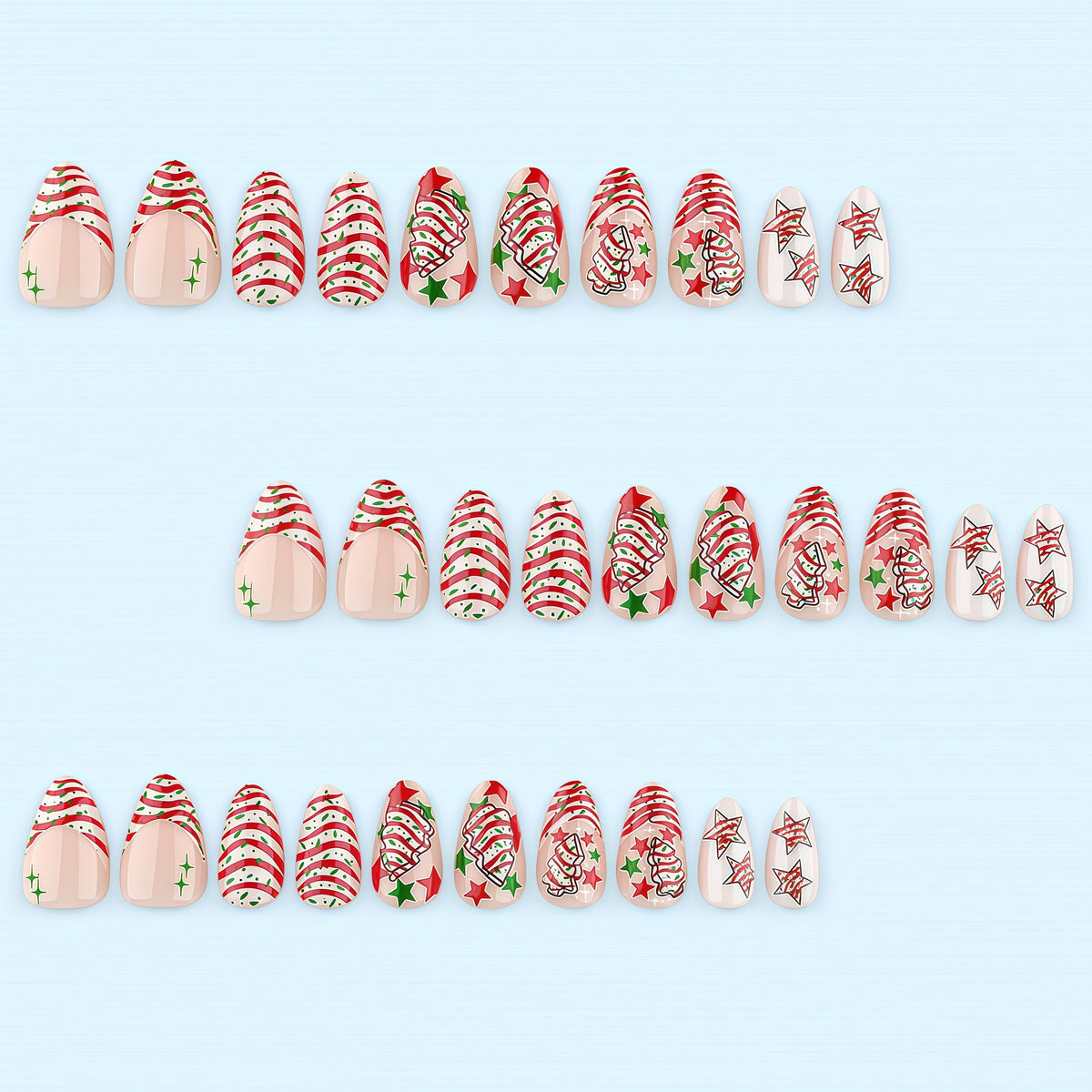 Artificial nails in festive Christmas design with colorful accents Acalora
