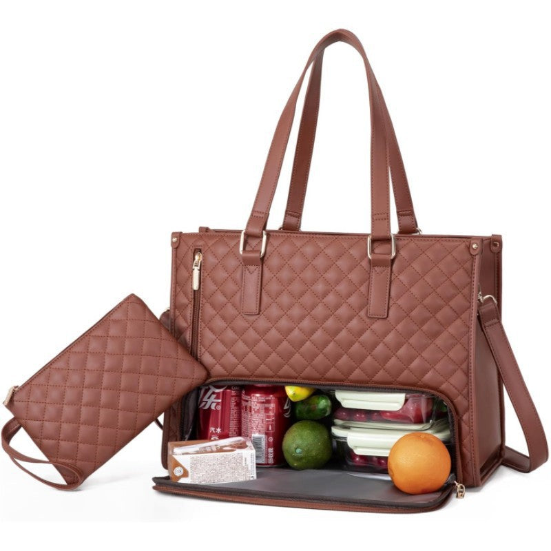 Quilted Multi-Pocket Insulated Lunch Tote Acalora