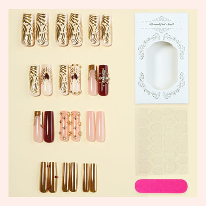 Decorative Press-On Nail Art Set with Elegant Embellishments Acalora