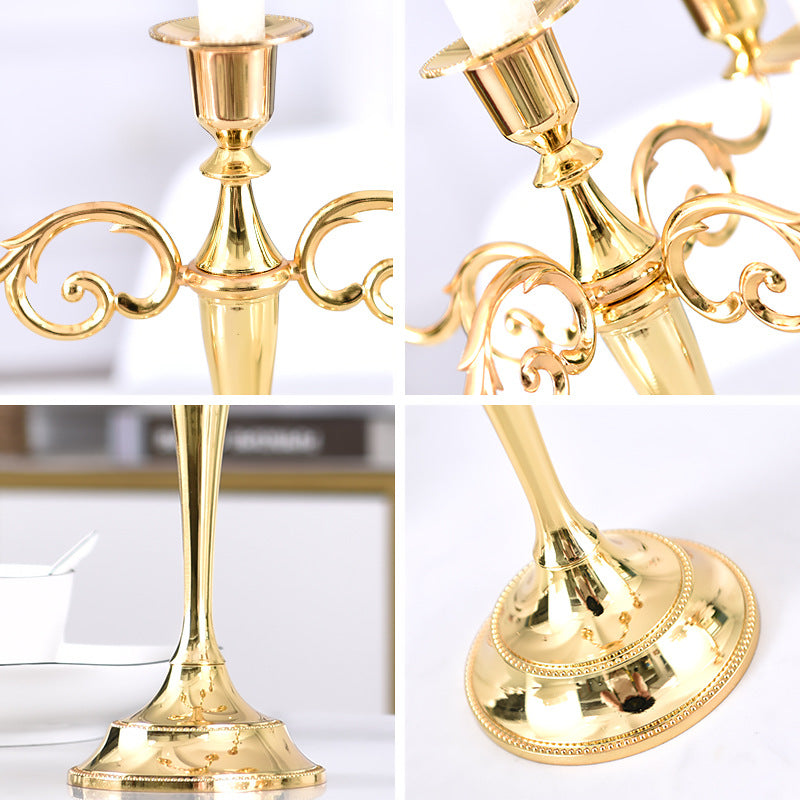 Ornate Gold Five-Arm Metal Candelabra Centerpiece Acalora