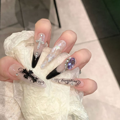 Artistic Stiletto Press-On Nail Art Set with Elegant Decorative Elements Acalora