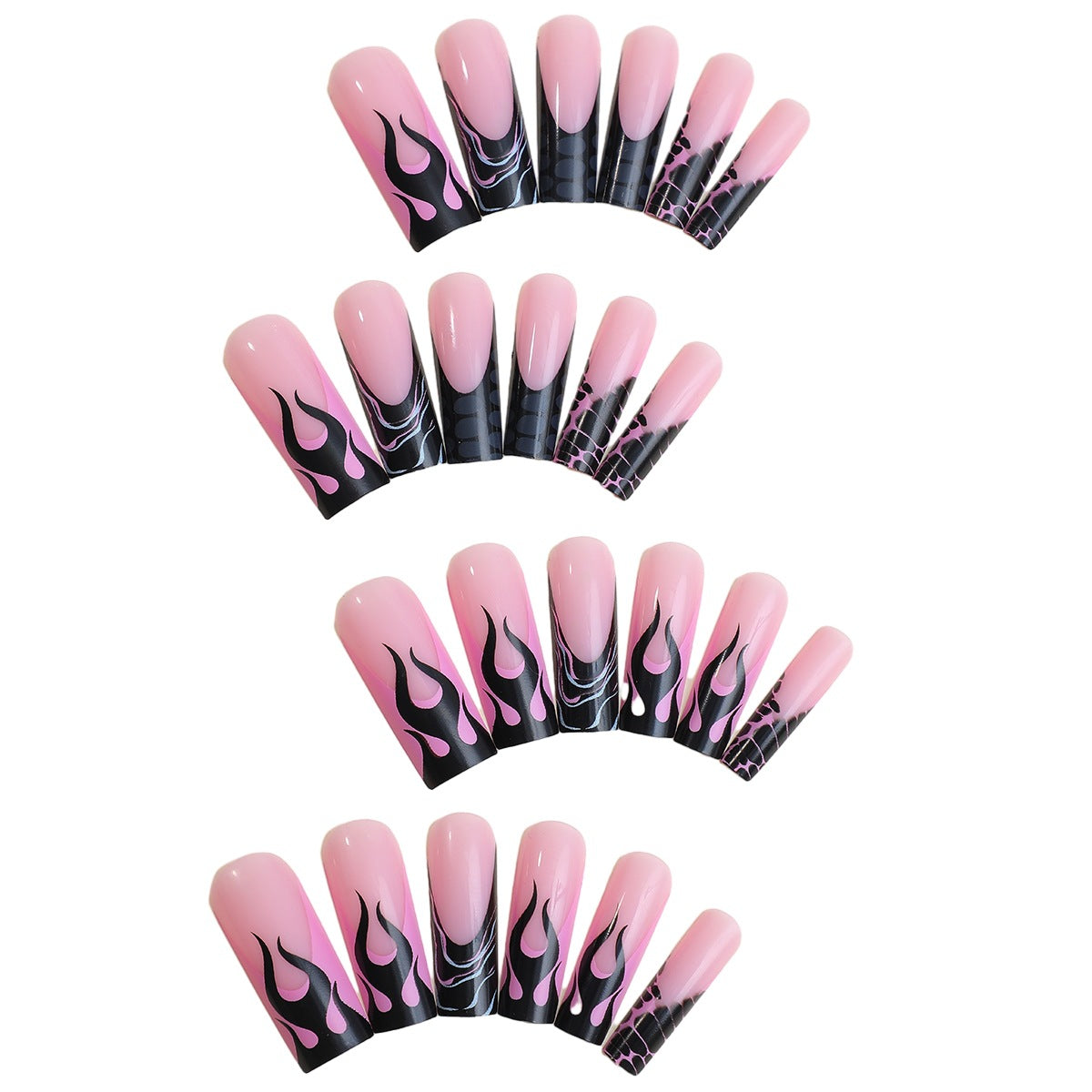 Artistic Press-On Nail Set with Flame Design Acalora
