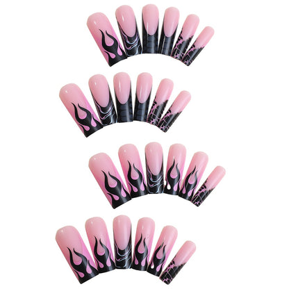 Artistic Press-On Nail Set with Flame Design Acalora