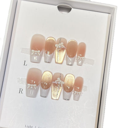Elegant Reusable Press-On Nail Art Set with Pearl and Glitter Accents Acalora