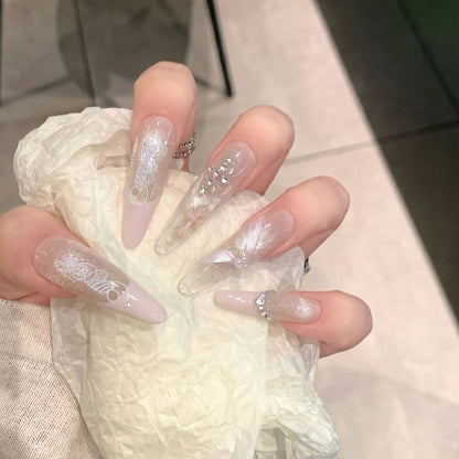 Elegant Stiletto Press-On Nail Set with Intricate Designs Acalora
