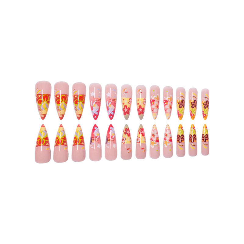 Artistic Floral Stiletto Press-On Nails Acalora
