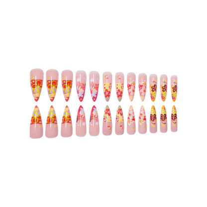 Artistic Floral Stiletto Press-On Nails Acalora