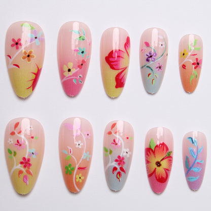 Artifical nail set with floral design and colorful variety Acalora