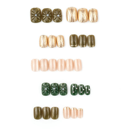 Artificial nail set with elegant flower design and luxurious glitter accents Acalora