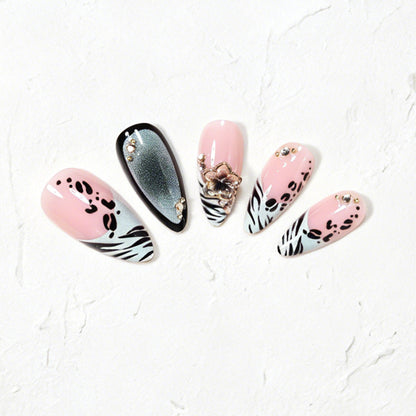 Decorative Stiletto Nail Art Tips with Floral Accents Acalora