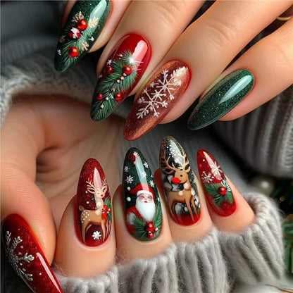 Festive Holiday-Themed Press-On Nail Art Set Acalora