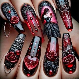 Artificial nails with romantic heart design and fine accents Acalora
