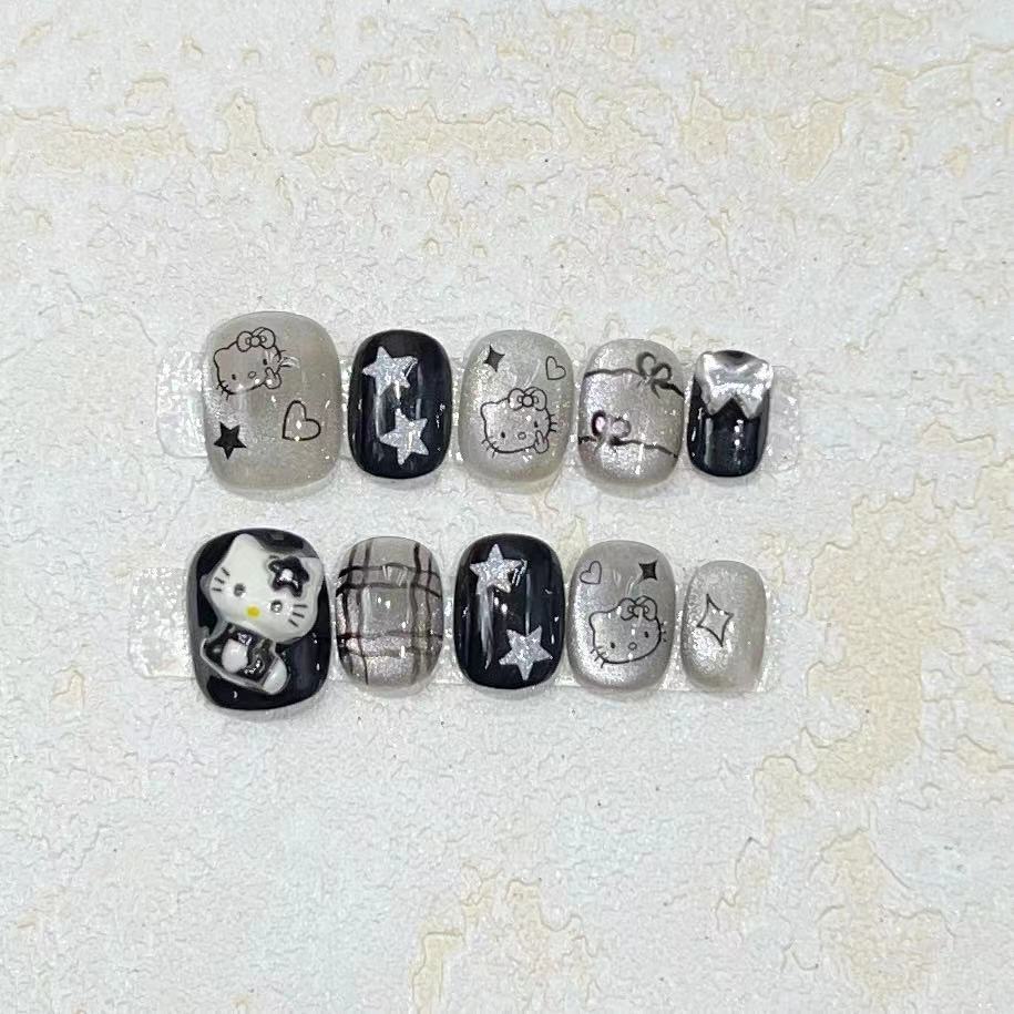 Fun and Whimsical Press-On Nail Set with Cartoon Accents Acalora
