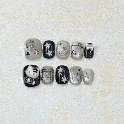 Fun and Whimsical Press-On Nail Set with Cartoon Accents Acalora