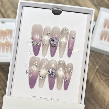Elegant Stiletto Press-On Nails with Gemstone Accents Acalora