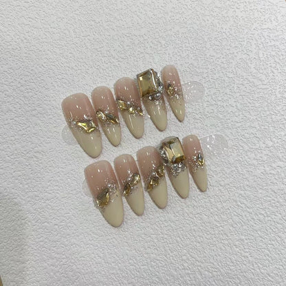 Glamorous Stiletto Press-On Nail Set with Metallic Accents Acalora