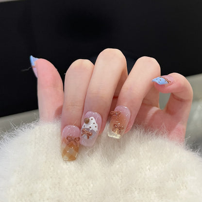 Decorative Press-On Nail Art Set with Charming Bow Accents Acalora