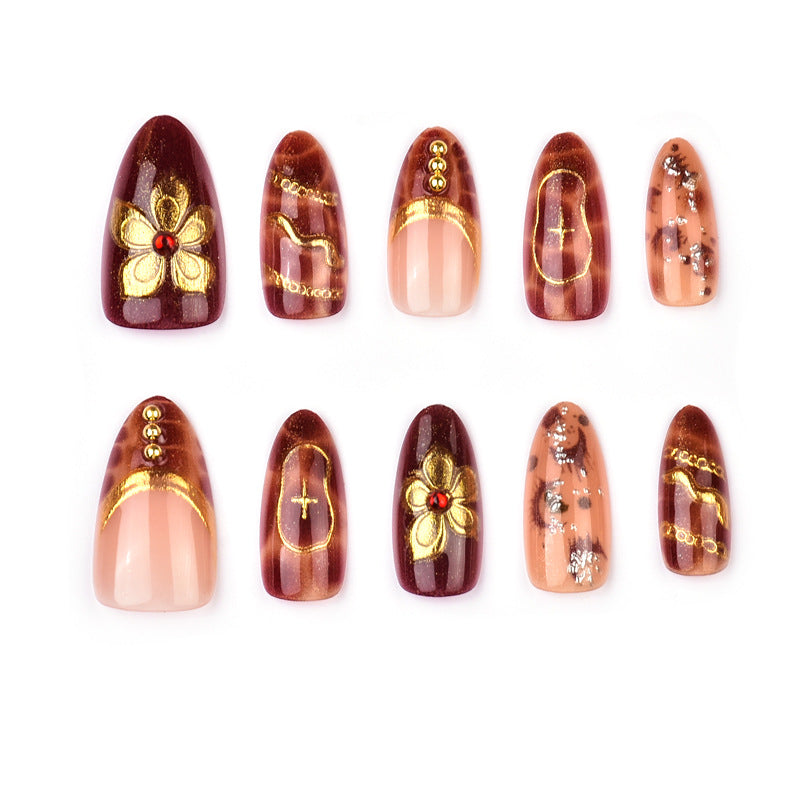 Decorative Press-On Nail Art Set with Luxury Floral Accents Acalora