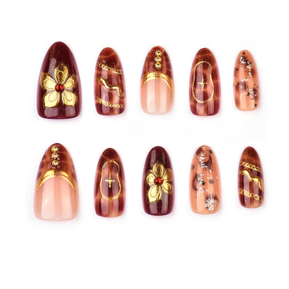 Decorative Press-On Nail Art Set with Luxury Floral Accents Acalora