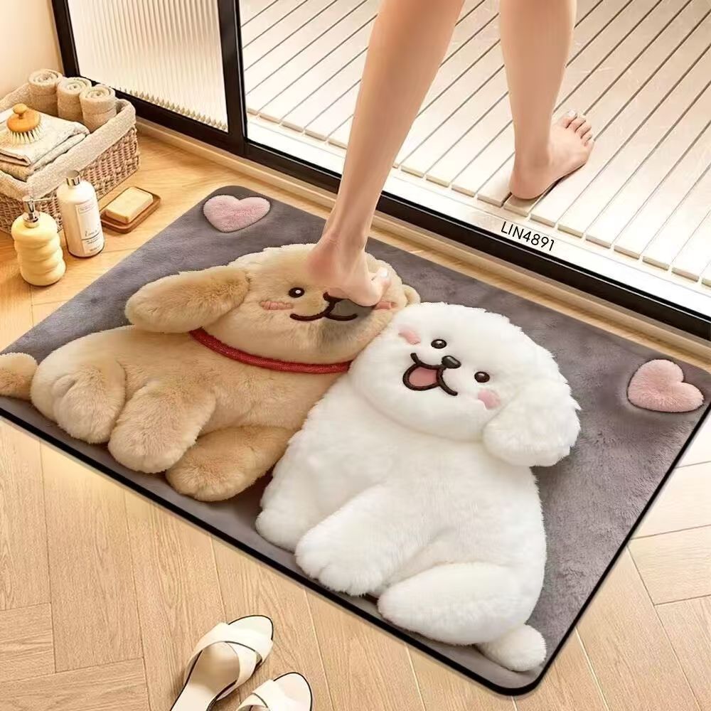 Cute Cartoon Pet-Themed Plush Bath Mat