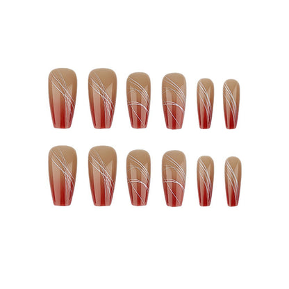 Artificial nails in elegant ombre design with fine lines Acalora