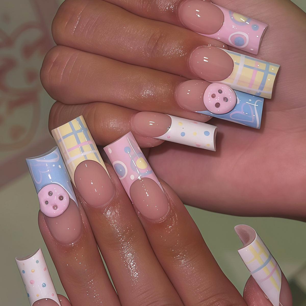 Decorative Long Press-On Nail Art Tips Acalora
