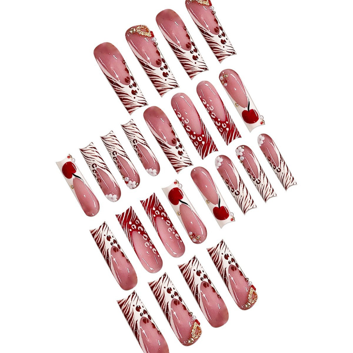 Decorative Long Press-On Nail Art with Gem Accents Acalora