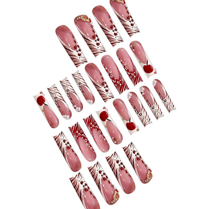 Decorative Long Press-On Nail Art with Gem Accents Acalora