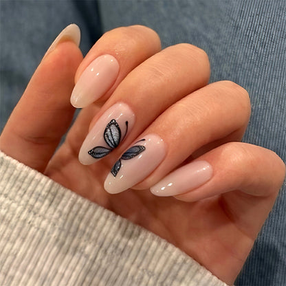 Artistic Press-On Nail Set with Elegant Butterfly Design Acalora