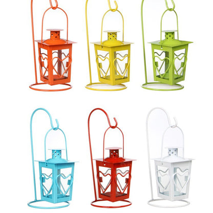 Decorative Hanging Heart-Window Metal Tea Light Lantern with Curved Display Stand Acalora