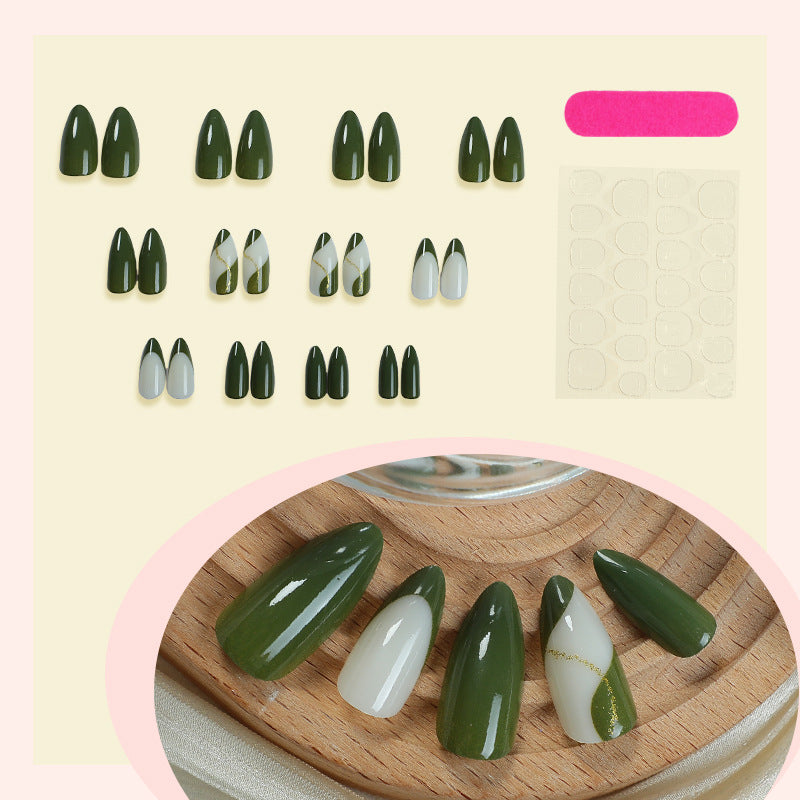 Artistic Press-On Nail Set with Elegant Geometric Design Acalora