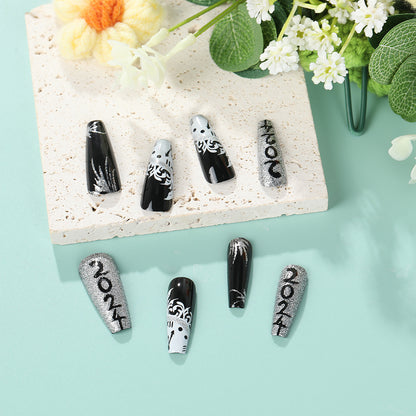 Artificial nails in elegant black and white design Acalora