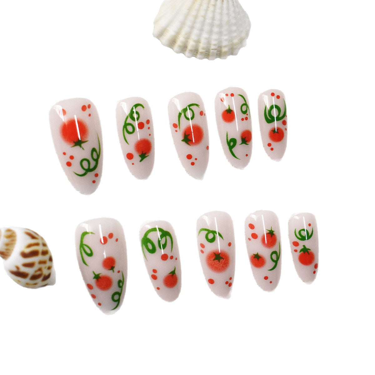Themed Press-On Nail Art with Tomato Design Acalora
